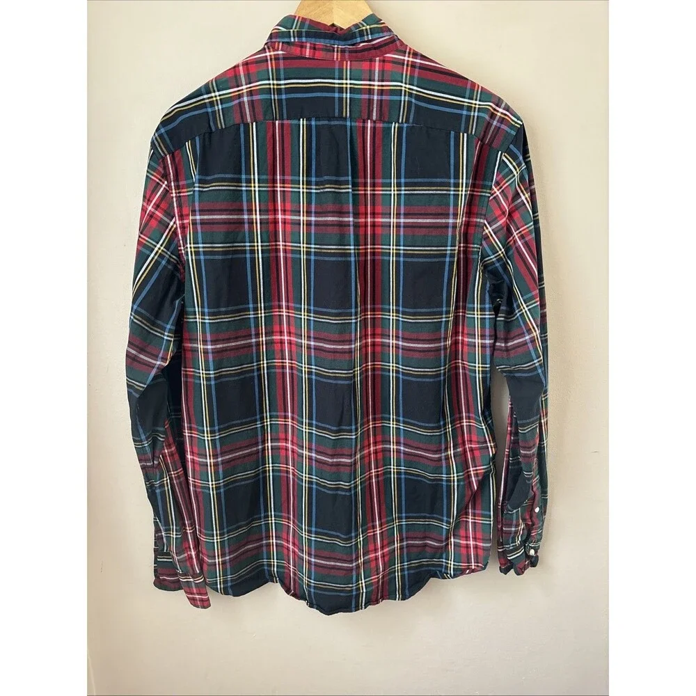 J.Crew Slim Button Up Shirt Mens L Red Plaid Organic Cotton Long Sleeve